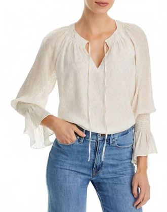 Ramy Brook Faith Metallic Peasant Top In White Gold