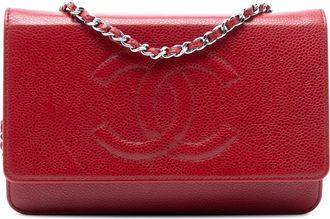 Chanel Pre-owned Womens Cc Caviar Wallet On Chain - Red Leather - One Size