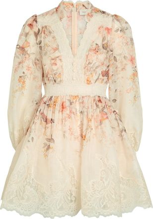Zimmermann Luna Lace-trimmed Linen-blend Mini Dress - Cream - 4 (UK 16 / XL)