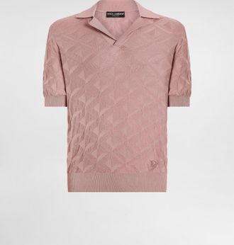 Dolce & Gabbana Silk Polo-shirt With Logo Embroidery - Man Sweaters And Cardigans Pink 54