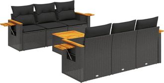 vidaXL Set De Comedor De Jard&iacute;n 7 Pzas Y Cojines Rat&aacute;n Sint&eacute;tico Negro Vidaxl