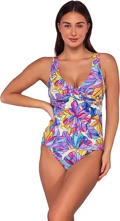 Sunsets Elsie Tankini Top Womens Multicolor Floral Stretch Swimwear DDR2582