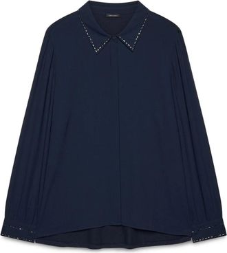 Fiorella Rubino Shirt met bi-materiaal en borduursels - Dames - Overhemden - Blauw - M - Polyester - Overhemden