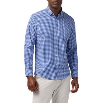 Mizzen+Main Leeward Trim Fit No Tuck Gingham Performance Button-Up Shirt in Cobalt Crew Gingham at Nordstrom, Size Xx-Large