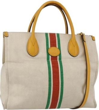 Gucci Pre-owned Tote Bags, female, Beige, Size: ONE SIZE Pre-owned Canvas Tote Bag