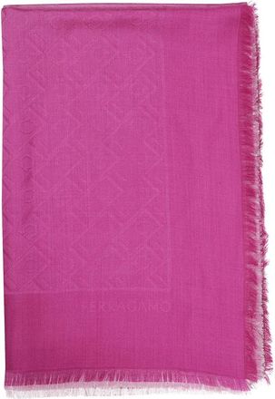 Ferragamo Accessoires, Dames, Roze, ONE Size, Wol, Monogram Jacquard Sjaal