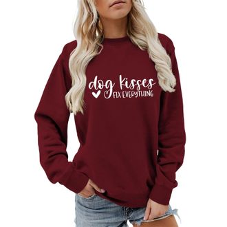 Generic Womens Oversized Sweatshirt Dog Kisses Everything Cute Graphic Tees Loose Long Sleeve Shirts Crewneck Pullover Tops Quilted Womens Pullover Sweatshirt