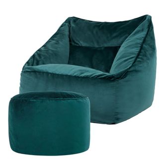 Icon Brand Puf sill&oacute;n con reposapi&eacute;s redondo terciopelo pato azul