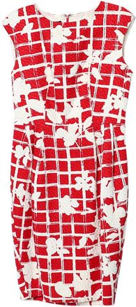 Carolina Herrera Red Floral Grid Printed Sheath Dress