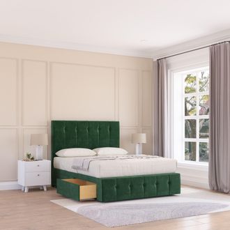 Sloomy Cambridge Divan Bed Base 2 Drawers 12 Footboard & 26 Strutted Headboard in Emerald | Size: King