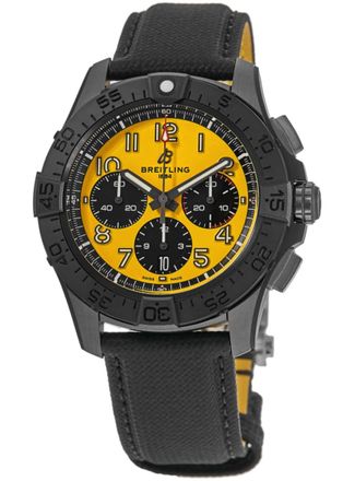 Breitling Avenger B01 Chronograph 44 Night Mission Automatic Yellow Dial Black Leather Strap Mens Watch SB0147101I1X2