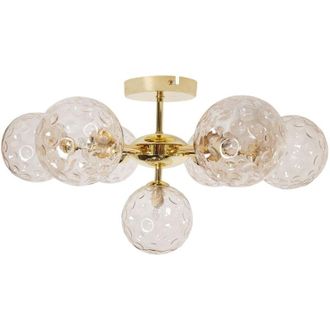 Beliani Lampadario in vetro 7 luci rotonde beige metallizzato e oro Anadyr