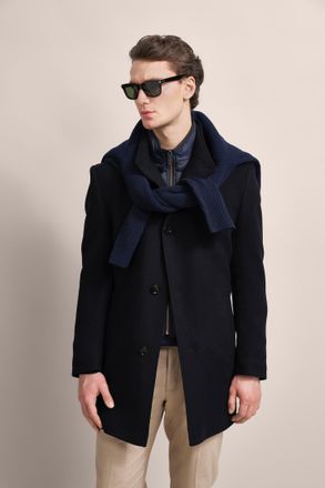 Bugatti Kurzmantel BUGATTI, Herren, Gr. 58, blau (marine), 58% Wolle, 25% Polyester, 13% Polyamid, 3% sonstige Fasern, 1% Elasthan, unifarben, normal, normale