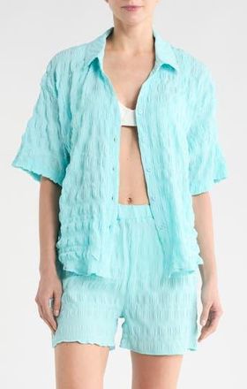 Nordstrom Rack Crinkle Cover-Up Top & Shorts Set in Blue Aqua at Nordstrom Rack, Size X-Small