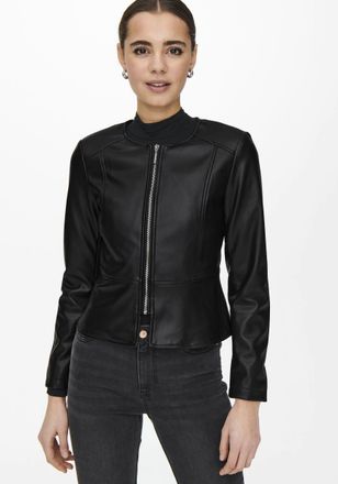 Only Lederimitatjacke ONLY ONLSARAMY FAUX LEATHER JACKET CC OTW, Damen, Gr. XL, schwarz, Web, Obermaterial: 100% Polyester, gepflegt, unifarben, figurumspi
