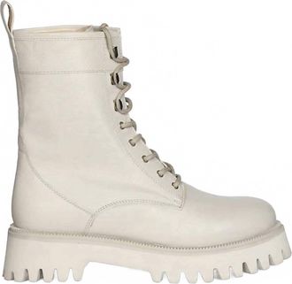 SaintG Womens Anastasia Leather Lace Up High Ankle Boots In Ivory