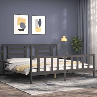 vidaXL Vidaxl - Estructura De Cama Con Cabecero Madera Maciza Gris 200x200 Cm