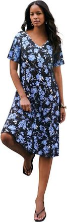 Roaman's Plus Size Short Sleeve Sleeve Swing Dress in Black Graphic Bouquet at Nordstrom, Size 44