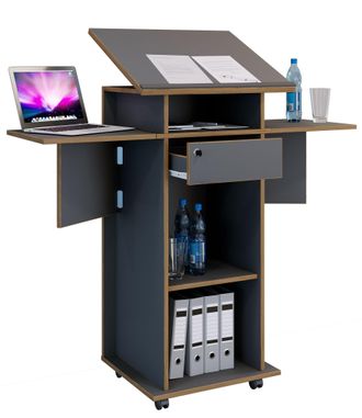 VCM Vcm - Consola De Altavoz M&oacute;vil Wood Dimensiones Aprox. Al. 107 A 128 Cm X An. 60 A 123 Cm X P. 44 Cm Desplazable Con Caj&oacute;n Escritorio De Pie Mesa De P