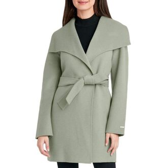 T Tahari Tahari Womens Wool Wrap Coat with Tie Belt, Sage