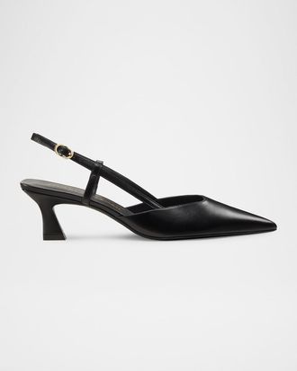 Stuart Weitzman Vinnie Leather Kitten Slingback Pumps
