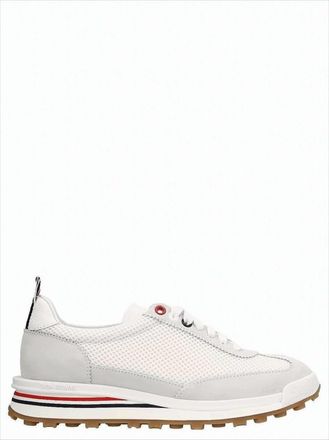 Thom Browne White Sneakers With Suede Overlays And Striped Detailing