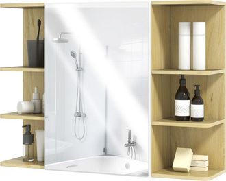HOMCOM Homcom - Mobile Specchiera Bagno con Armadietto e 6 Vani Aperti 80x20x59cm Legno