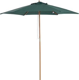 OUTSUNNY Sombrilla De Jard&iacute;n &Oslash;250x230 Cm Parasol De Terraza Con 6 Varillas Poste Desmontable Anti-uv Impermeable Y Marco De Madera Para Playa Patio Verde