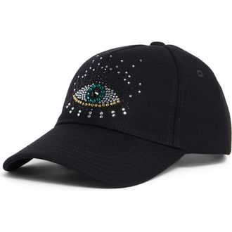 Kurt Geiger Evil Eye Embellished Adjustable Baseball Cap in Black at Nordstrom Rack