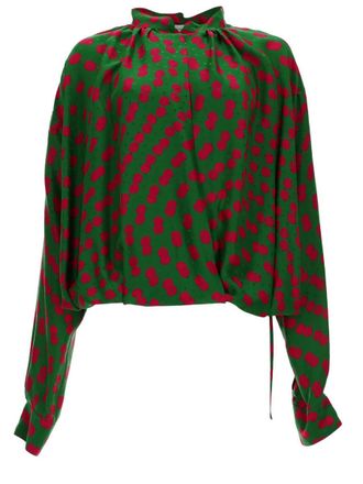 Dries Van Noten Green Cenver Polka Dot Viscose-Blend Blouse