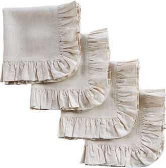 Solino Home Linen Dinner Napkins Set of 4, 20 x 20 Inch for Dining Table, Holiday and Everyday Table Decor - Gabrielle Ruffle in Light Natural at