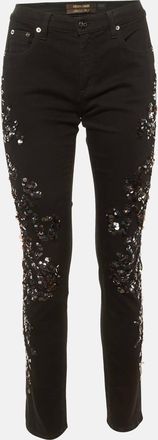 Roberto Cavalli Black Denim Sequin Embellished Skinny Jeans M/waist