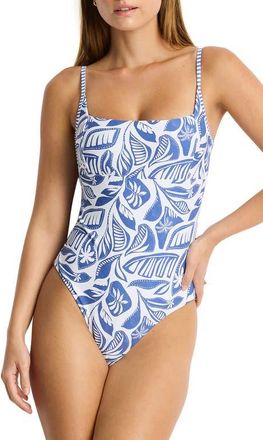 Sea Level Australia Square Neck One-Piece Swimsuit in Denim Blue at Nordstrom, Size 6 Us