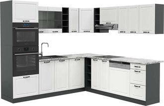 Vicco Cocina Esquinera R-line, Casa De Campo Blanca/antracita, 237 X 247 Cm, Et M&aacute;rmol