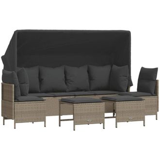 vidaXL Vidaxl - Set De Sof&aacute;s Jard&iacute;n Y Cojines 5 Pzas Rat&aacute;n Sint&eacute;tico Gris Claro