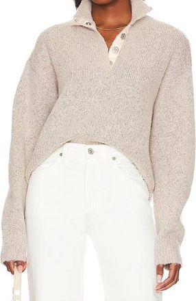 525 america Boxy Snap Front Henley Top In Oat