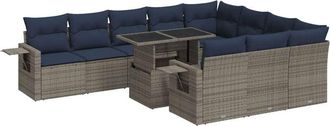 vidaXL 11 Piece Garden Sofa Set with Cushions Grey Poly Rattan Acacia Vidaxl