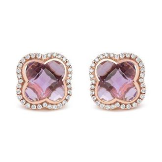 House of Brilliance 18K Rose Gold 3/8 Cttw Diamond & Amethyst Gemstone Clover Halo Stud Earrings in Pink at Nordstrom