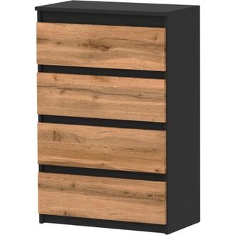 OEM C&oacute;moda Con Cajones, Roble Wotan Negro, 60cm, Capacidad, Mueble Tv, 4 Cajones, Loft