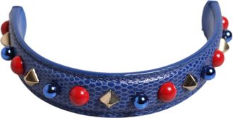 Dolce & Gabbana Blue Embellished Leather Bag Handle Women Shoulder Strap Calf Accessory