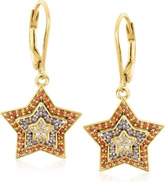 Ross-Simons Garnet and. Iolite Star Drop Earrings With White Topaz in 18kt Gold Over Sterling