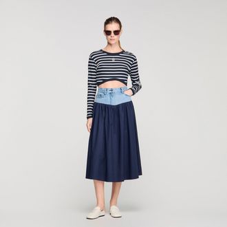 Sandro Mixed-material maxi skirt