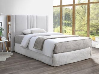 Vente-Unique Cabecero con almacenamiento de 140 cm - Tela - Gris claro y natural - SIVERI