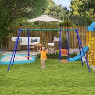 OUTSUNNY 3 in 1 Garden Swing Set with Single Swing, Glider, Rocking Chair Swing, Orange
