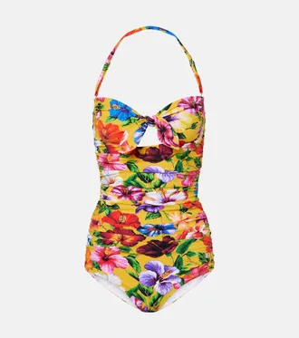 Dolce & Gabbana Ba&ntilde;ador floral fruncido con aberturas