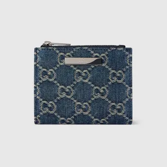 Gucci Small Wallet With Gucci Plaque, Blue, Fabric