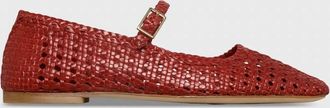 Ann Mashburn Womens Handwoven Mary Jane Shoes In Red Woven Leather
