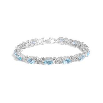 House of Brilliance Silver Oval Blue Topaz Diamond Butterfly Link Bracelet - Inches in White at Nordstrom