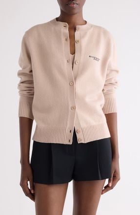 Givenchy Embroidered Logo Wool & Cashmere Cardigan in Light Pink at Nordstrom, Size X-Large