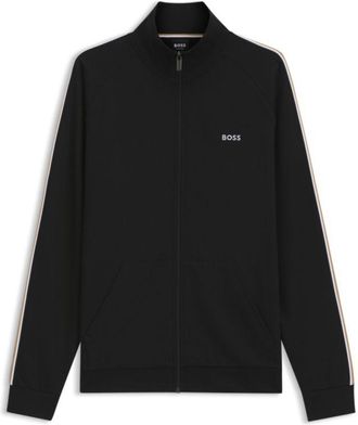 BOSS Cotton loungewear jacket with taped sleeves